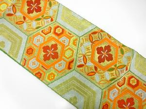 アンティーク　亀甲に花・古典柄模様織出し袋帯（着用可）